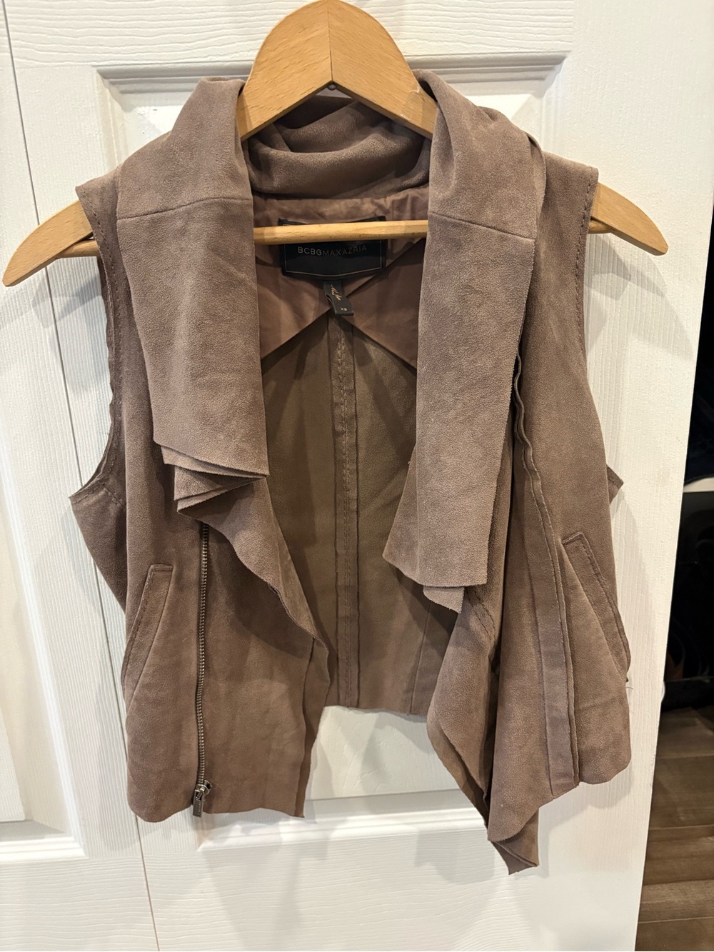 BCBGMaxAzria Taupe Draped Suede Vest